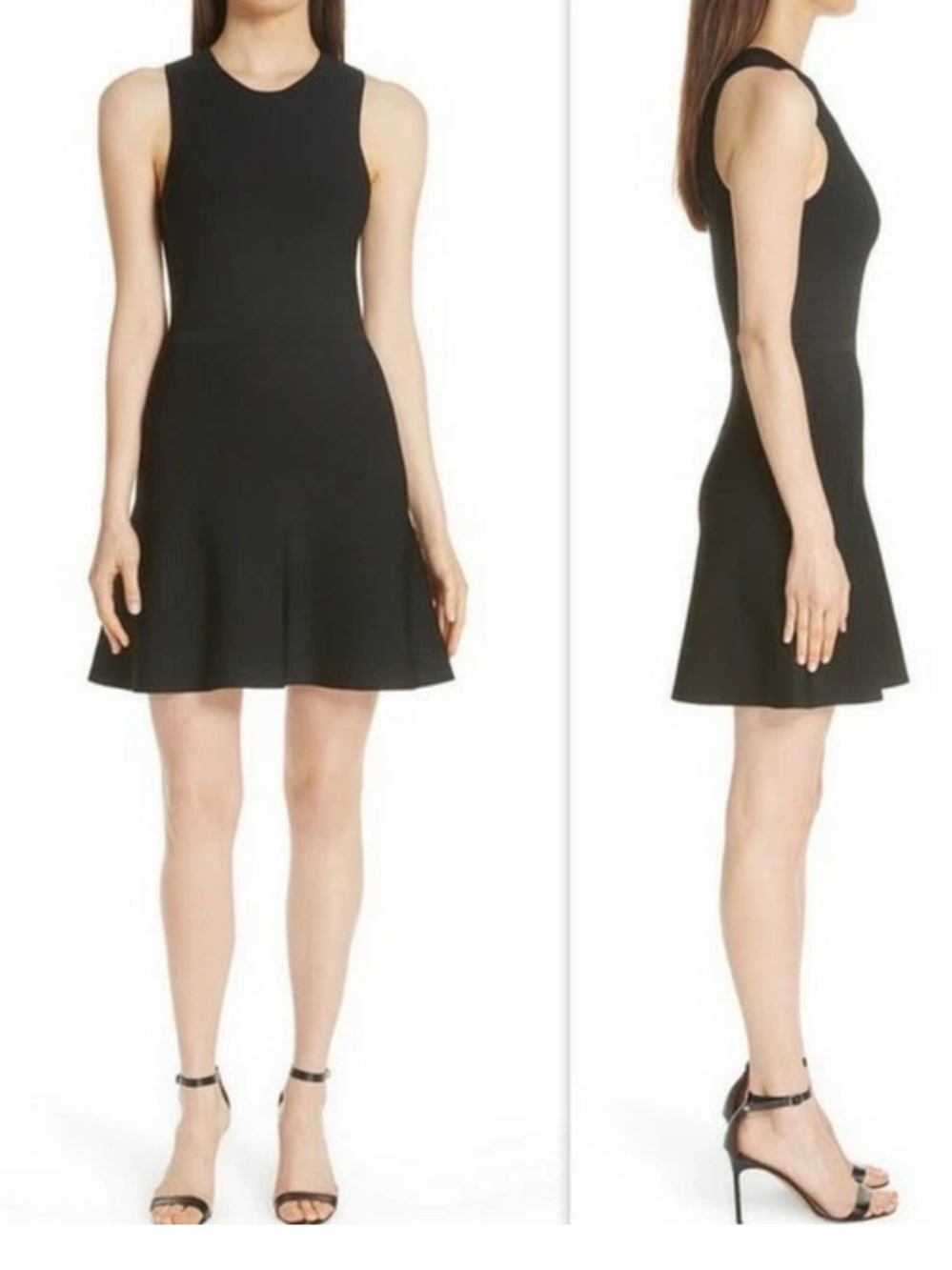 Theory flare knit dress black glossed